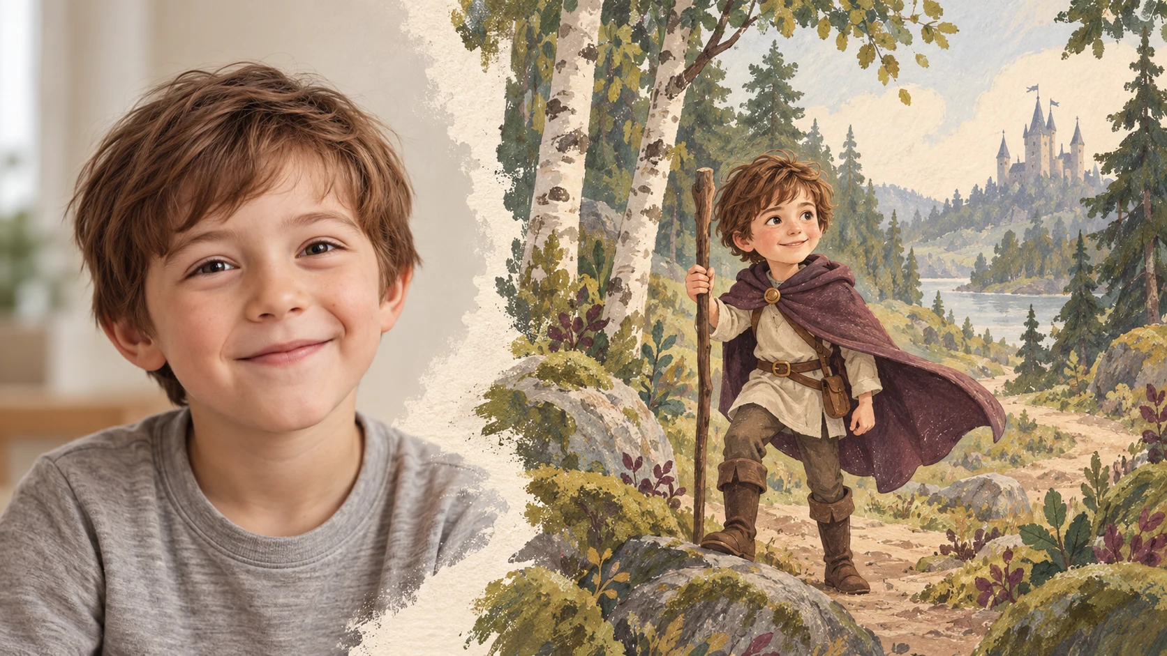 La photo d’un enfant qui se transforme en illustration de livre personnalisé